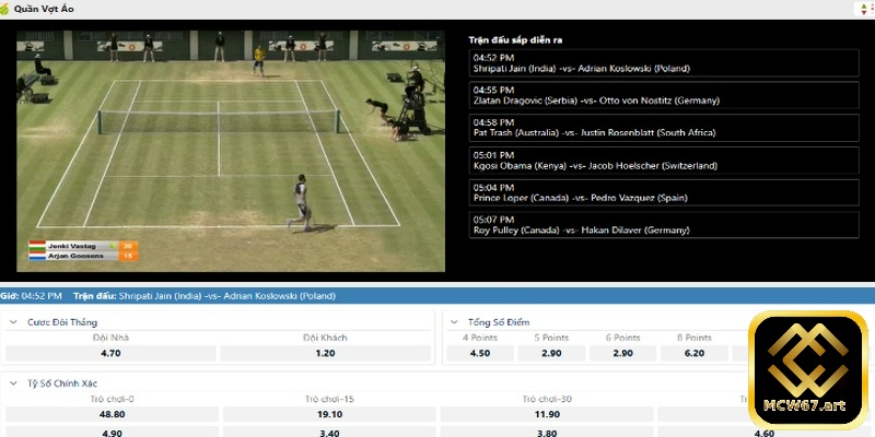 Quần vợt ảo cung cấp nhiều kèo cược thú vị cho bet thủ lựa chọn
